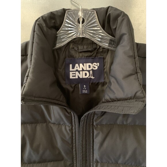 Lands' End Quilted Mock Neck Puffer Vest Black Goose Down Snap Pockets Small 6-8 - Picture 3 of 16
